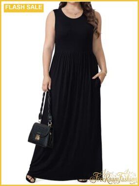 Plus Size Maxi Dress Sleeveless with Pockets Rayon Spandex
